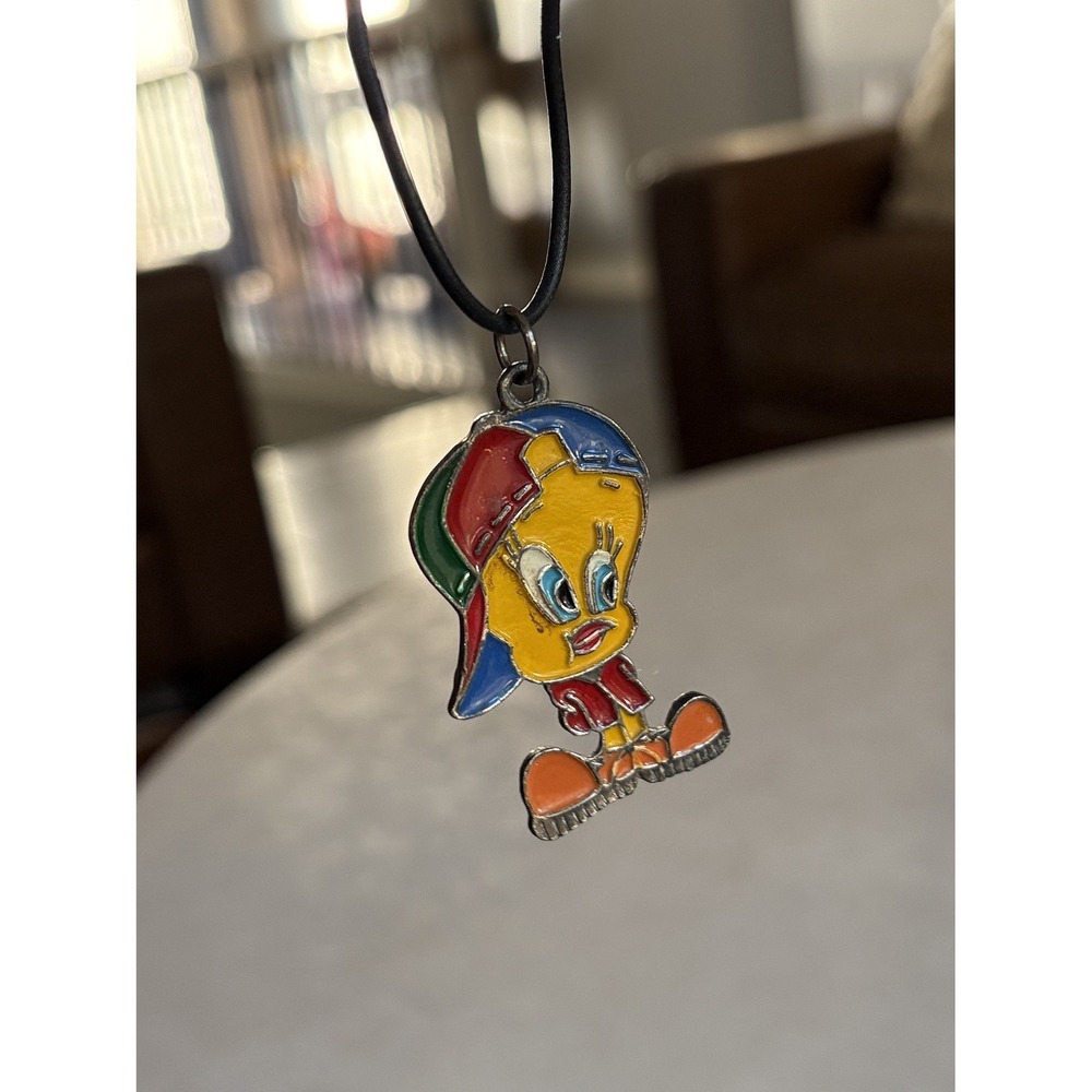 Vintage Tweety Bird Pendant Necklace Looney Tunes Hip Hop Hat Black Cord Korea